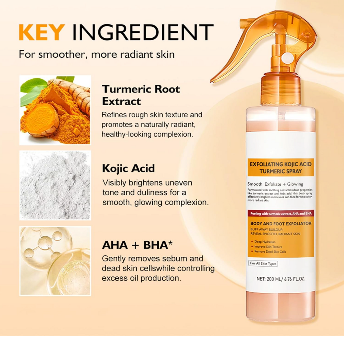 200Ml KOEC Kojic Acid Turmeric Exfoliating EvenTone Lab Dark Spot Fade Spray – Exfoliating Body Mist for Smooth, Even-Toned Skin (200ml)